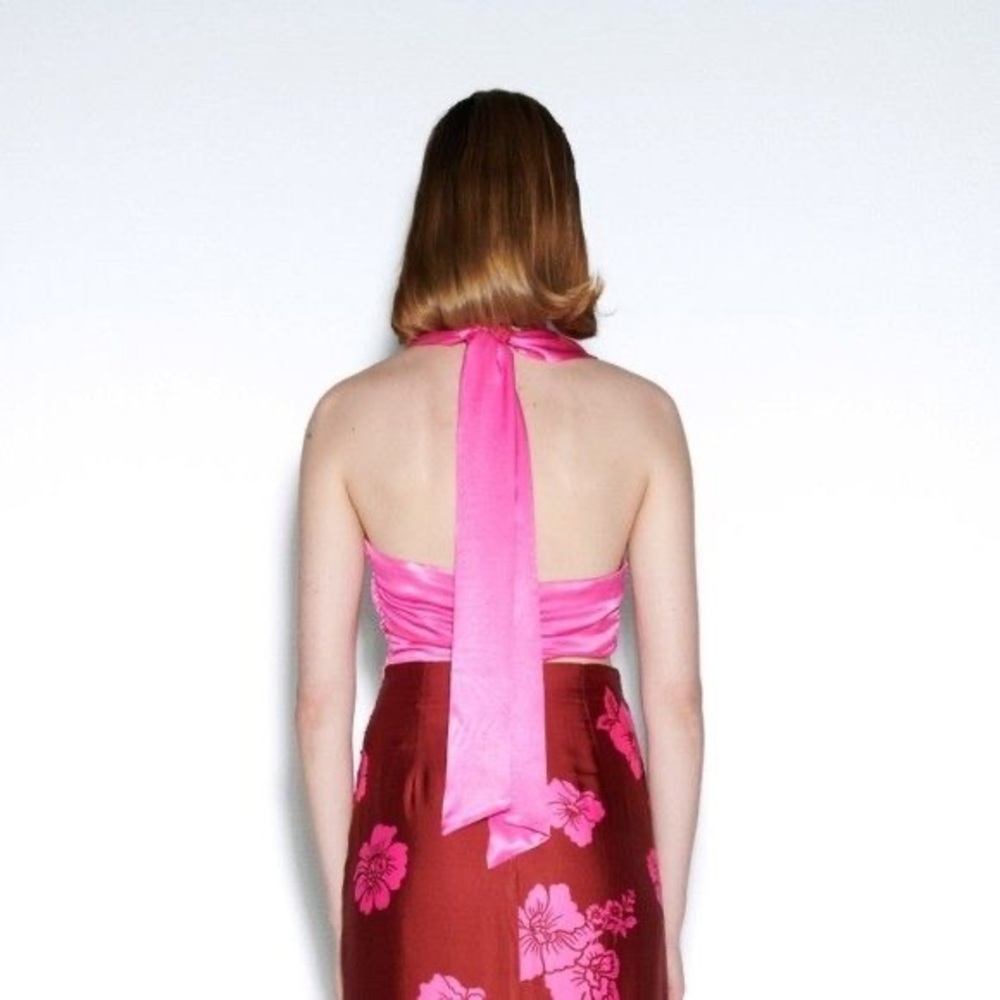 Zara Pink Satin Halter Top In Xs - Gem